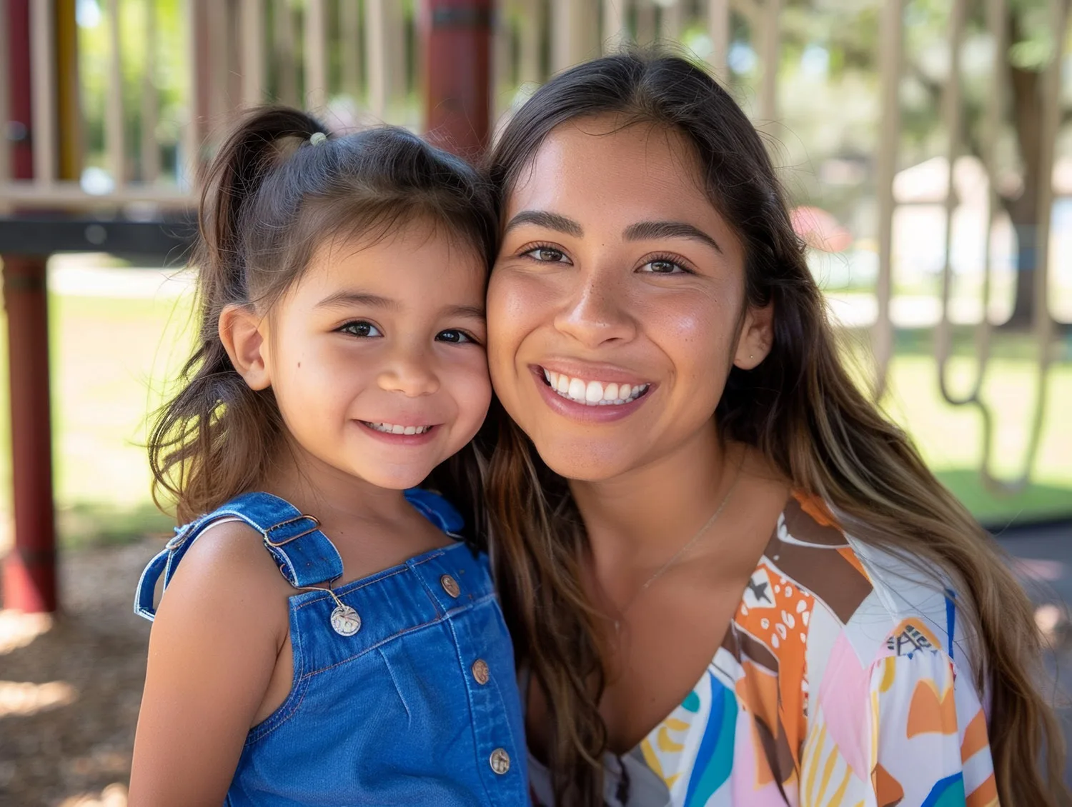 Mother and daughter smiling