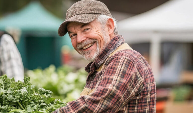 Senior managing a vegetable stand